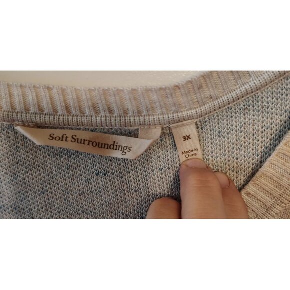 Soft Surroundings 3X Tunic Top Sweater Gray Light Blue Flower 3/4 Sleeve - Picture 3 of 4